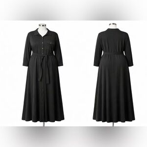 Marina Rinaldi Haven maxi Black Long Sleeve shirt dress belted button front 2X